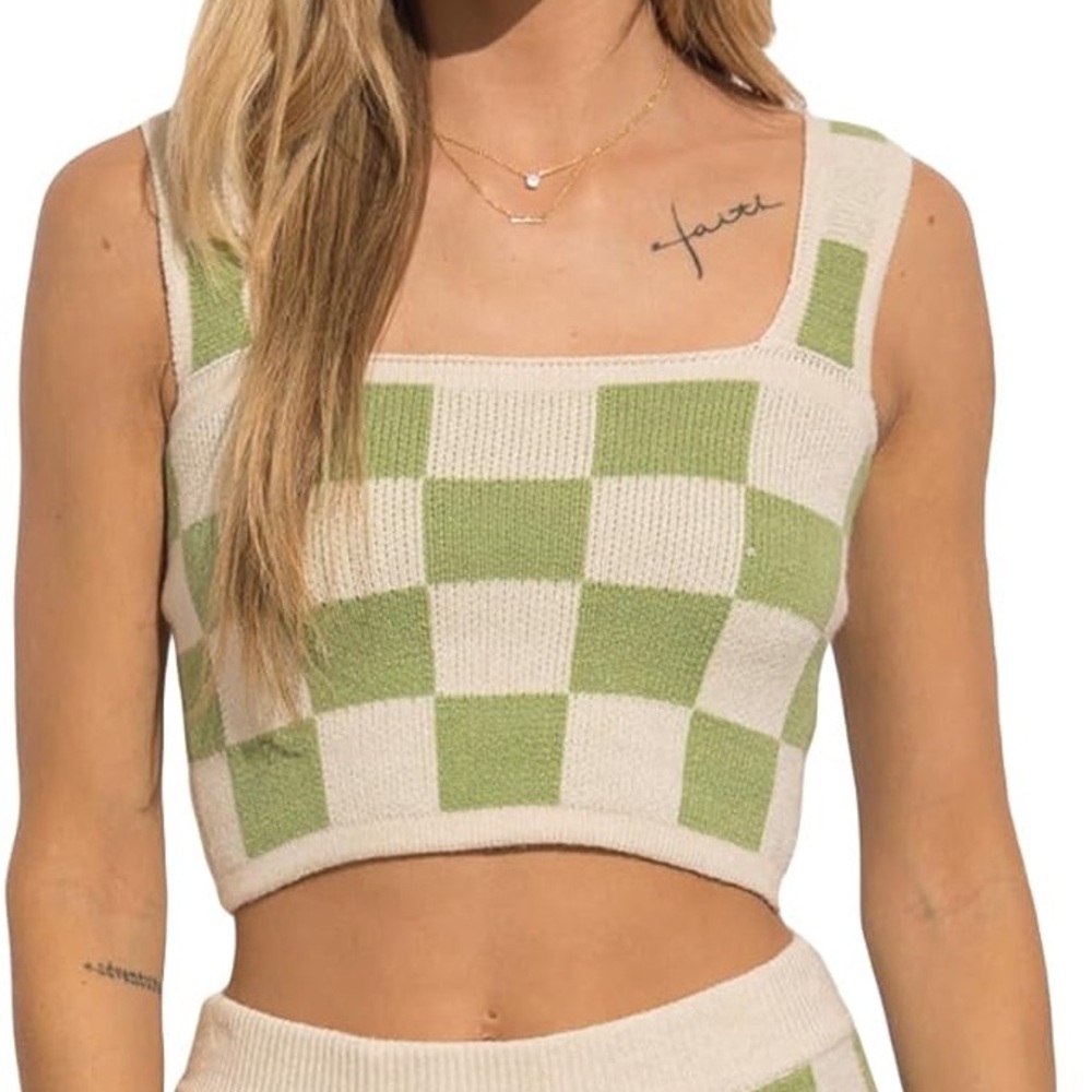 Checkered Knit Tank Top